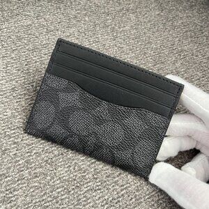 NWT Coach Slim Id Card Case In Signature Canvas CW366 Charcoal/Black